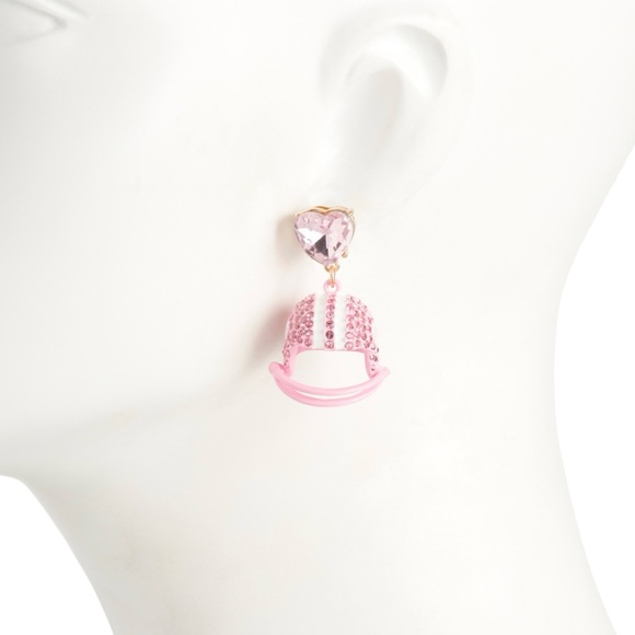 Pink Bling Rhinestone Jersey Helmet Football Earrings Betsey Johnson - Picture 2 of 2